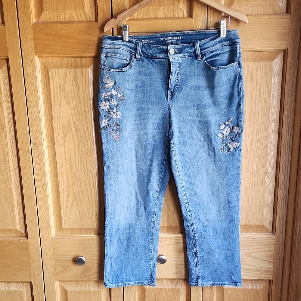 Denver Hayes Embroidered Blue Jeans Mia Curve Tech Mid Rise - Picture 13 of 13